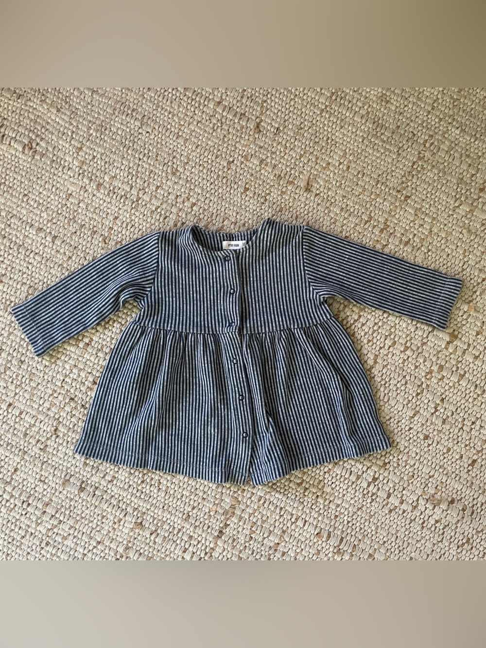 Striped Long-Sleeve Button-Front Kids Top in Navy & White